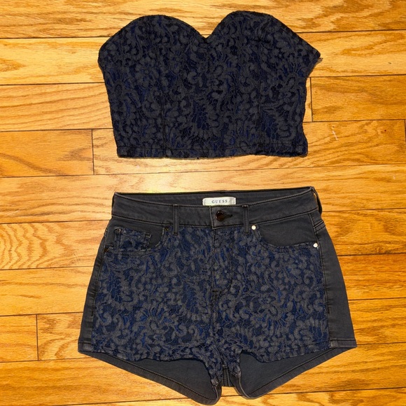 GUESS Dark Blue and Black Lace set bustier and short - Picture 2 of 16